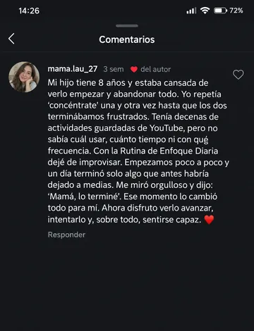 Testimonio de una madre sobre cómo su hijo terminó una actividad