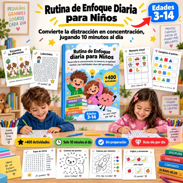 Rutina de Enfoque para niños con actividades imprimibles y niños realizándolas